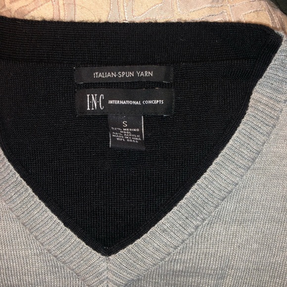 INC INTERNATIONAL CONCEPTS Grey V-Neck Sweater with Italian Spun Yarn - Picture 3 of 3